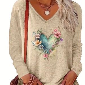 Floral Heart Beige Women's Top